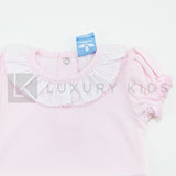 Body In Cotone Mezza Manica In Tinta Unita Rosa Con Manica A Sbuffo E Collo Volant Bianco Neonata SARDON LA407 - SARDON - LuxuryKids