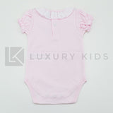 Body In Cotone Mezza Manica In Tinta Unita Rosa Con Manica A Sbuffo E Collo Volant Bianco Neonata SARDON LA407 - SARDON - LuxuryKids