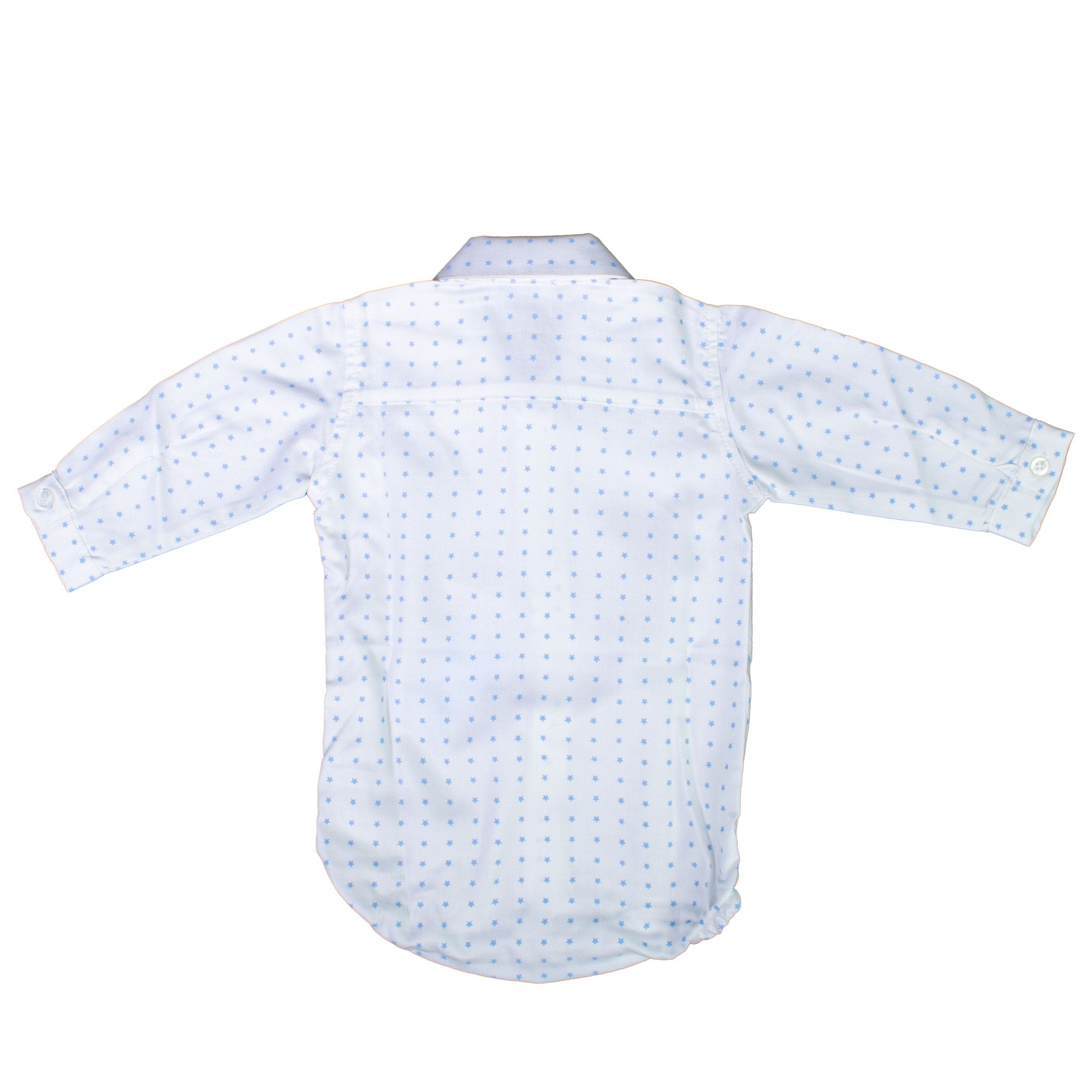 Body Modello Camicia Neonato Caldo Cotone con Stelline Celesti Panna Manuell&Frank MF3136I - MANUELL&FRANK - LuxuryKids