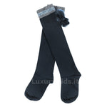 Calze in Lurex con Pon-Pon Blu Bambina Sarabanda V088 - SARABANDA - LuxuryKids