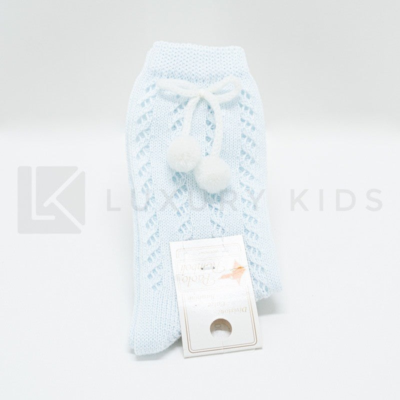 Calzettone Lungo Traforato In Caldo Cotone Con Pon Pon Neonato Romboli BAL59 - ROMBOLI - LuxuryKids