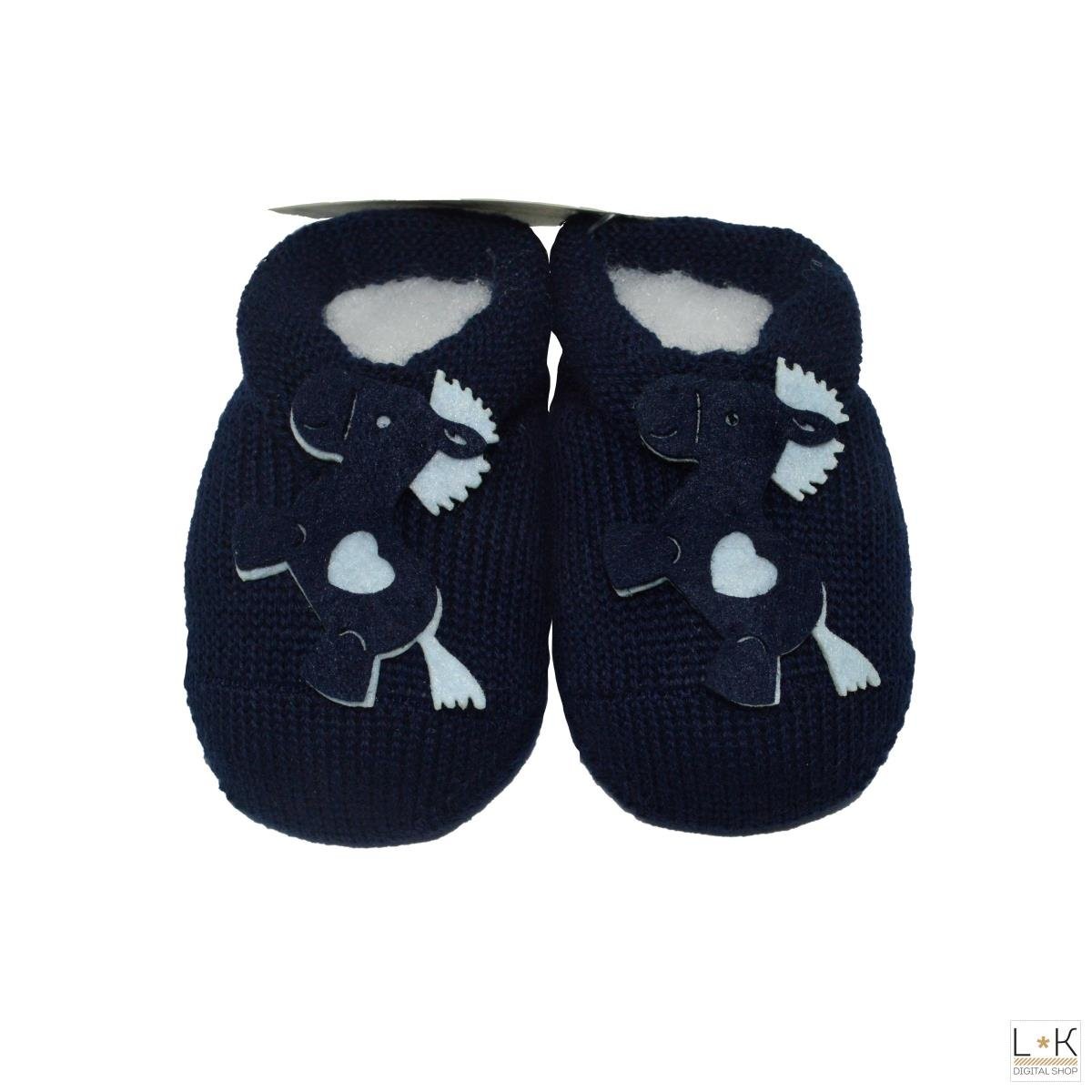 Calzini Scarpetta In Lana Neonato Blu Story Loris 3027-00-BLUE - STORY LORIS - LuxuryKids