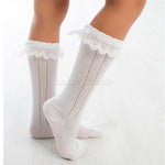 Calzino Lungo in Filo Con Ricetto in Tulle e Fiocco Neonata Bianco MEIA PATA 1040M - MEIA PATA - LuxuryKids