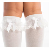 Calzino Lungo in Filo Con Ricetto in Tulle e Fiocco Neonata Bianco MEIA PATA 1040M - MEIA PATA - LuxuryKids