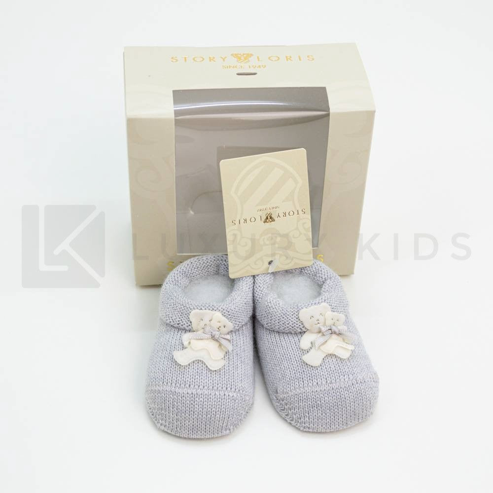 Calzino Scarpetta In 100% lana vergine Con Applicazione Di 2 Orsetti Neonato Story Loris 3703 - STORY LORIS - LuxuryKids
