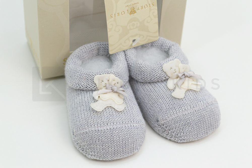 Calzino Scarpetta In 100% lana vergine Con Applicazione Di 2 Orsetti Neonato Story Loris 3703 - STORY LORIS - LuxuryKids