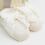 Calzino Scarpetta In 100% lana vergine Con Applicazione Di Fiocco In Velluto Con Swarovsky Neonata Story Loris 3713 - STORY LORIS - LuxuryKids