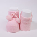 Calzino Scarpetta In Caldo Cotone Costine Con Pompon Neonati CARLOMAGNO 2839 - CARLOMAGNO - LuxuryKids