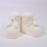 Calzino Scarpetta In Caldo Cotone Costine Con Pompon Neonati CARLOMAGNO 2839 - CARLOMAGNO - LuxuryKids