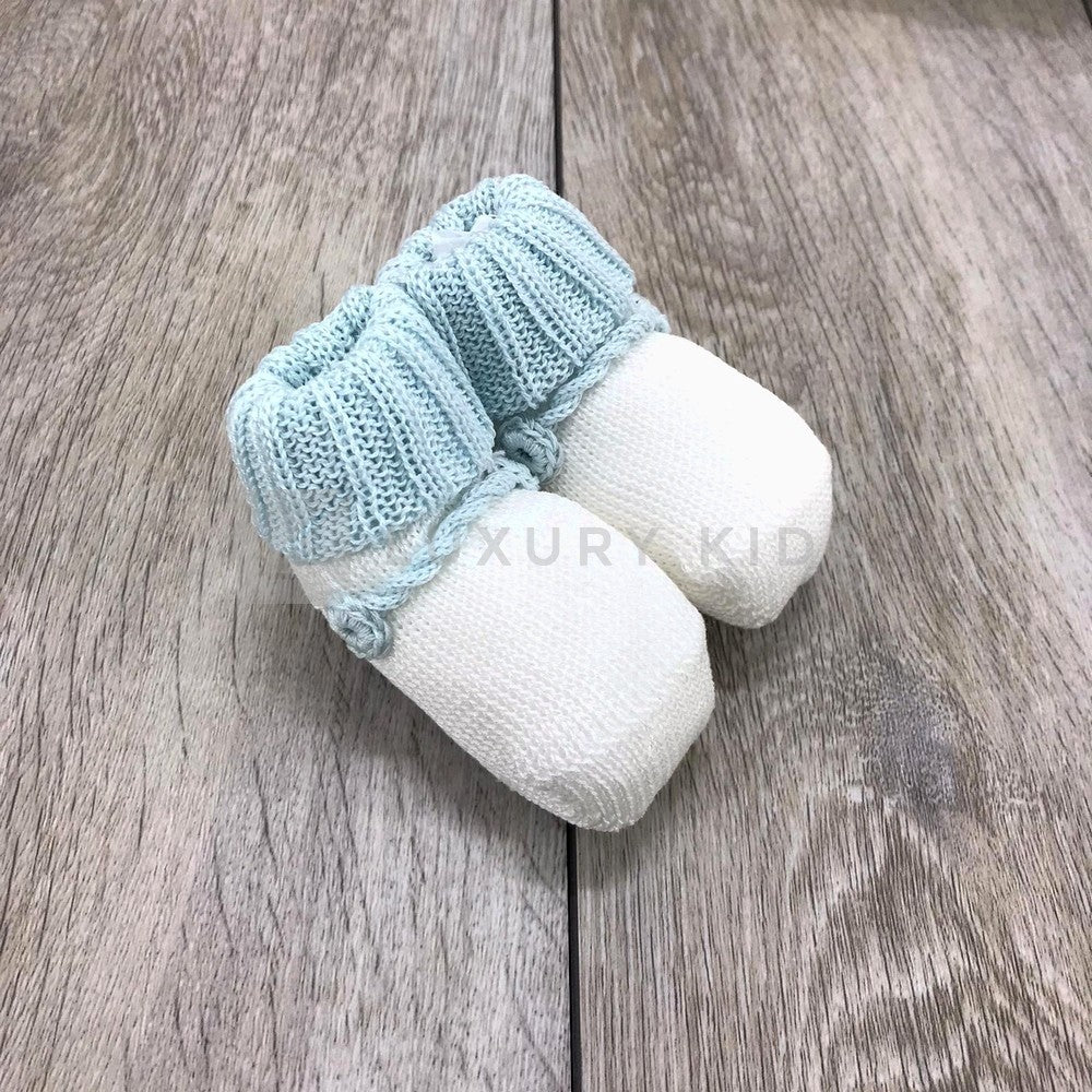 Calzino Scarpetta In Filo Di Scozia Bianco E Azzurro Neonato ROMBOLI ES51 - ROMBOLI - LuxuryKids