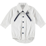 Camicia Body Bianca Con Fiocco E Bottoni Blu Manica Lunga In Cotone Neonato MANUELL&FRANK MF3175I - MANUELL&FRANK - LuxuryKids