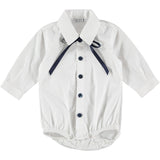 Camicia Body Bianca Con Fiocco E Bottoni Blu Manica Lunga In Cotone Neonato MANUELL&FRANK MF3175I - MANUELL&FRANK - LuxuryKids