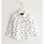 Camicia Classica In Cotone Con Microfantasia Macchinine Bianca Bambino Sarabanda J113 - SARABANDA - LuxuryKids
