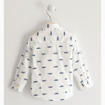 Camicia Classica In Cotone Con Microfantasia Macchinine Bianca Bambino Sarabanda J113 - SARABANDA - LuxuryKids