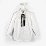 Camicia con Fiocco in Velluto Bambina Bianco Sarabanda V408 - SARABANDA - LuxuryKids