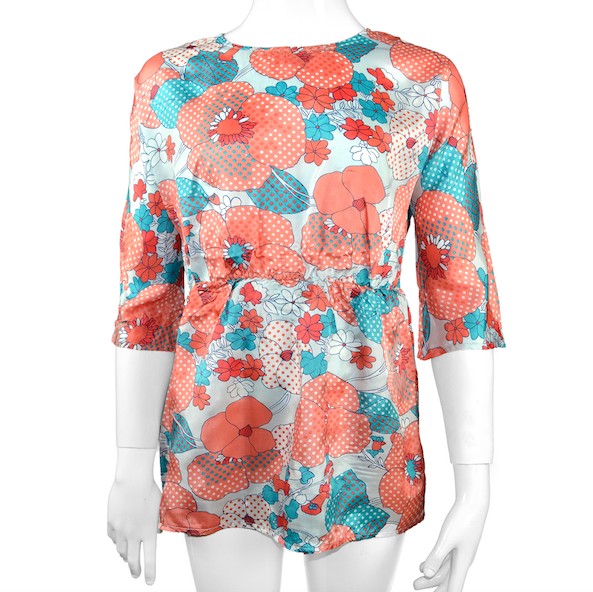 Camicia con Stampa di Fiori Bambina Rosa Pesca-Celeste Take Two A00372 - TAKE TWO - LuxuryKids