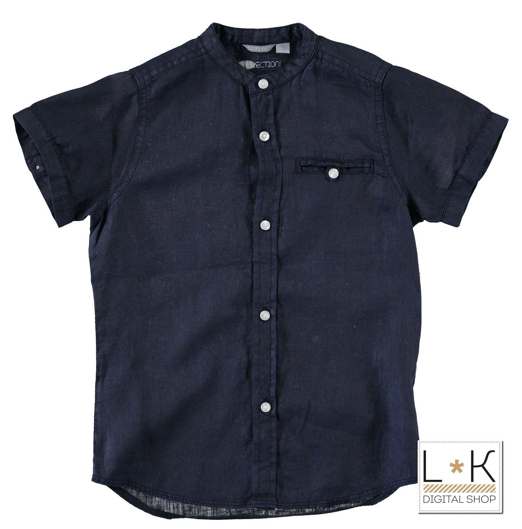 Camicia Coreana In Lino Blu Bambino Sarabanda U620 - SARABANDA - LuxuryKids