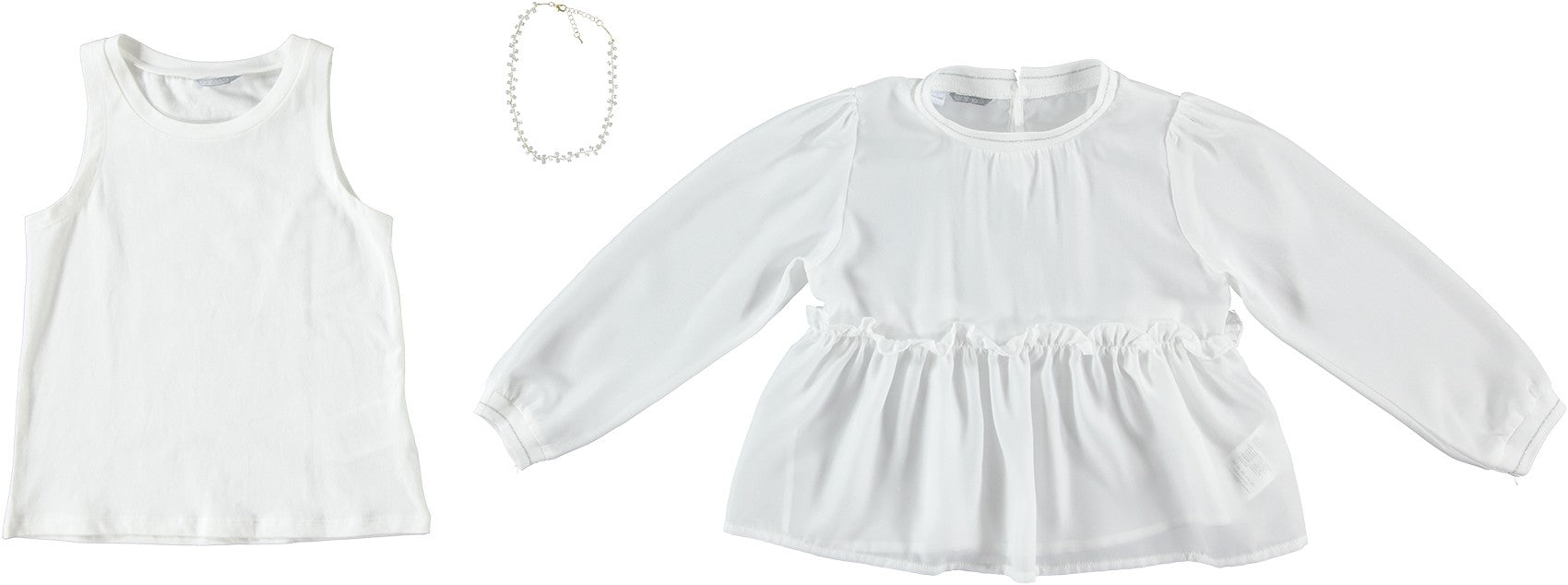 Camicia Due Pezzi Con Collana Bianca Bambina Sarabanda K422 - SARABANDA - LuxuryKids