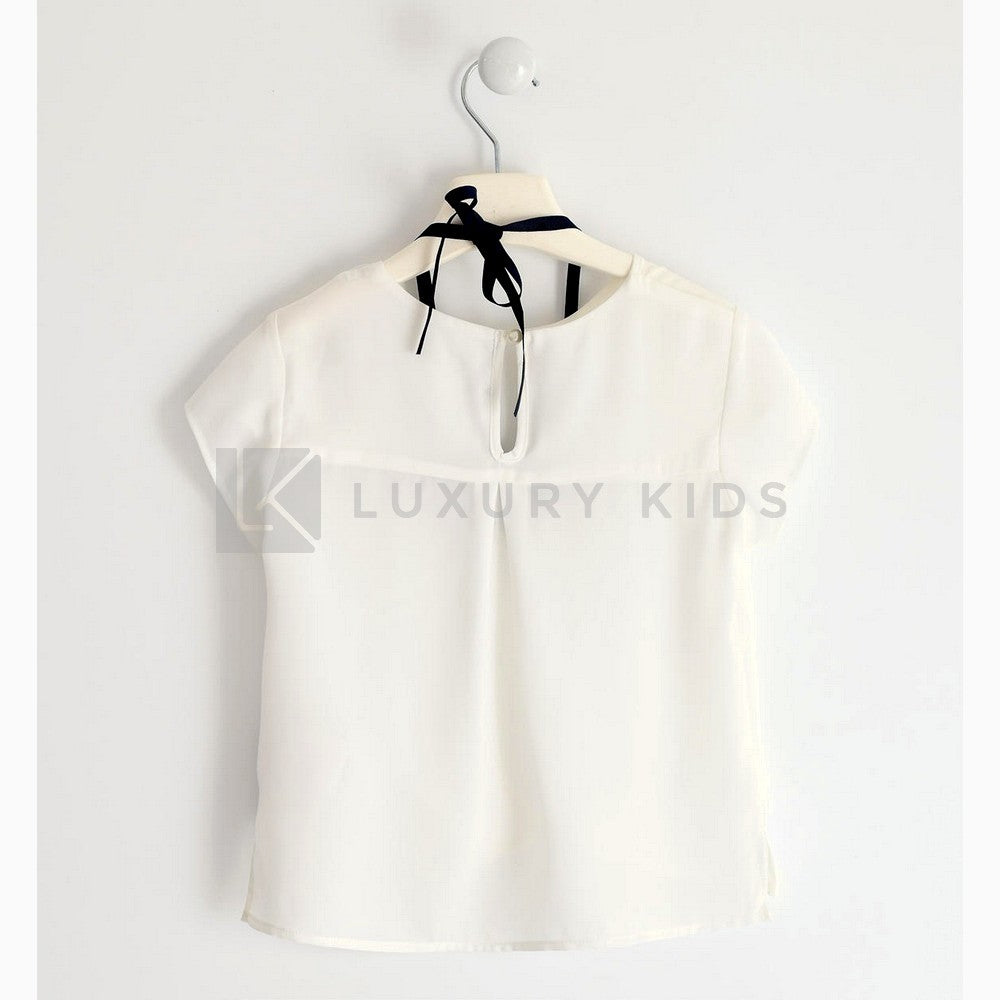 Camicia Elegante In Tessuto Crepe Con Collana Bianca Bambina Sarabanda J406 - SARABANDA - LuxuryKids