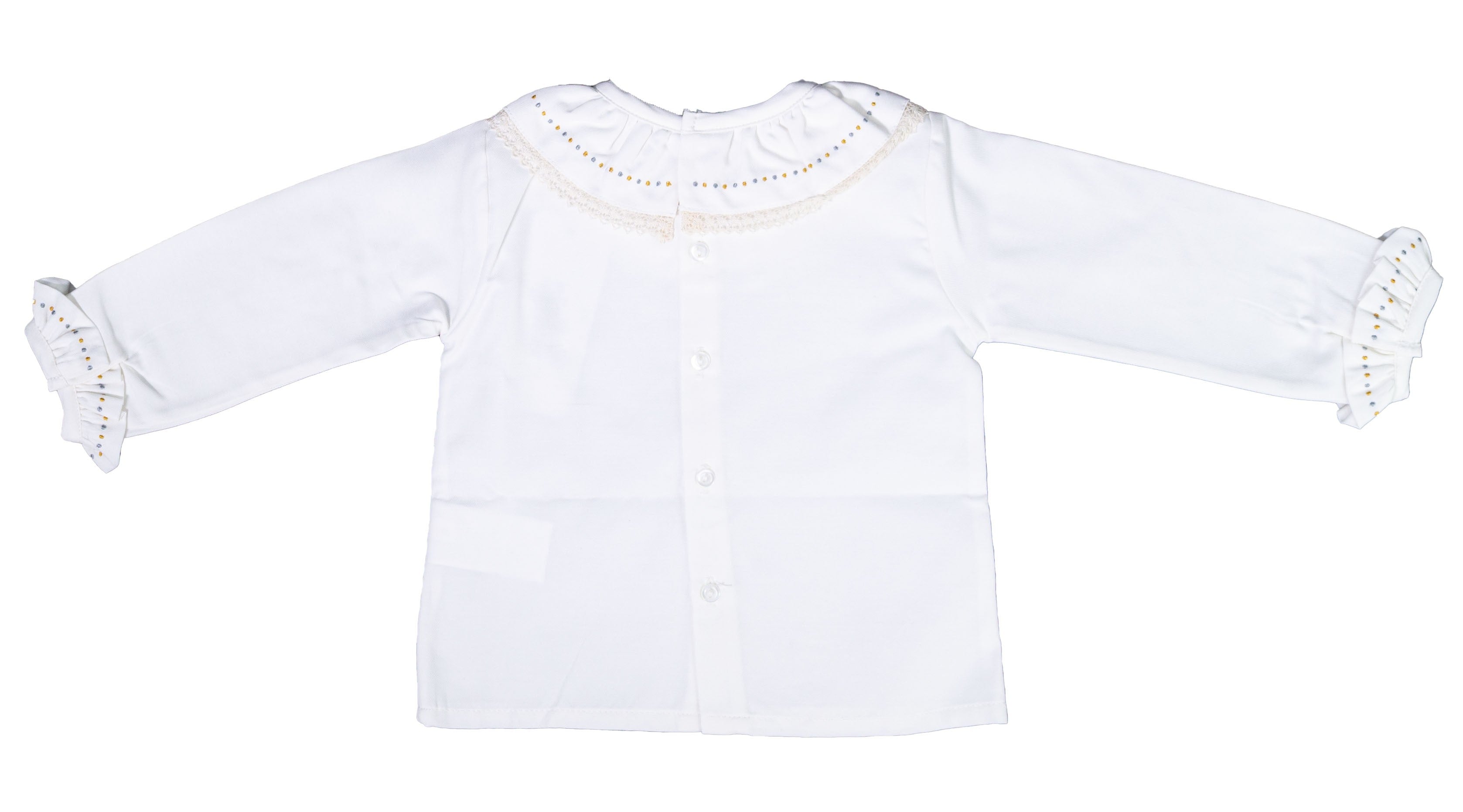Camicia In Caldo Cotone Con Collo Volant Ricamato Panna Neonata A&J 464S - A&J - LuxuryKids