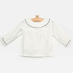 Camicia in Caldo Cotone Manica Lunga con Colletto Rouches Bianco-Blu Neonata A&J 209BL - A&J - LuxuryKids