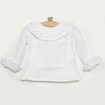 Camicia in Caldo Cotone Manica Lunga con Colletto Rouches Bianco-Blu Neonata A&J 273BL - A&J - LuxuryKids