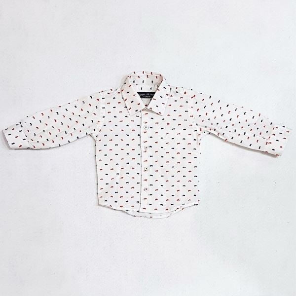 Camicia In Cotone Bianca Fantasia Plumetis Rossa E Blu Neonato Manuell & Frank MF3104N - MANUELL&FRANK - LuxuryKids
