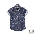 Camicia in Cotone con stampa Blu Bambino Sarabanda S624 - SARABANDA - LuxuryKids
