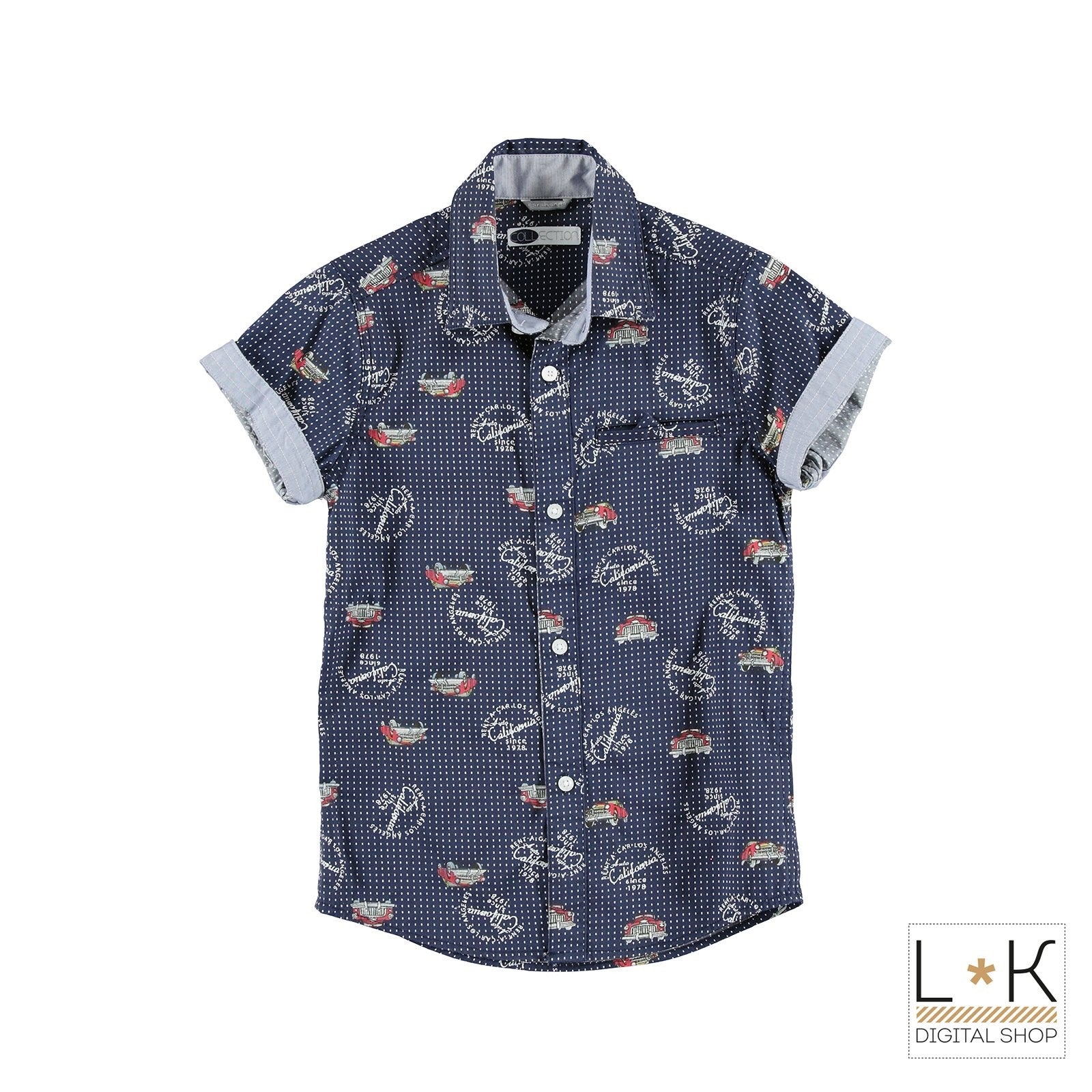 Camicia in Cotone con stampa Blu Bambino Sarabanda S624 - SARABANDA - LuxuryKids