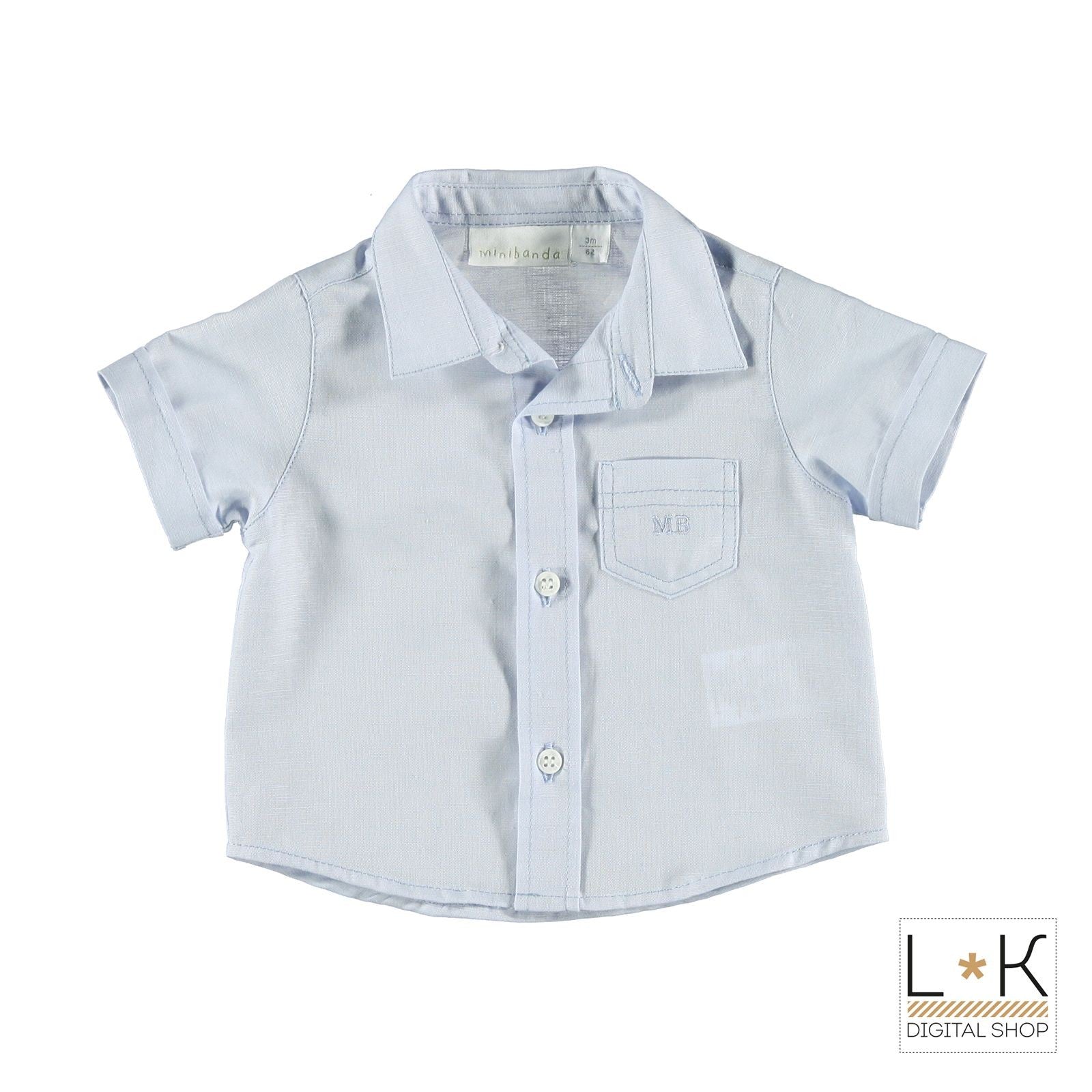 Camicia in Misto Cotone Tinta Unita Neonato Celeste Minibanda I688 - MINIBANDA - LuxuryKids