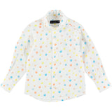 Camicia In Misto Lino Bianca Con Collo Coreano E Sfere Multicolour Neonato MANUELL&FRANK MF3155N - MANUELL&FRANK - LuxuryKids