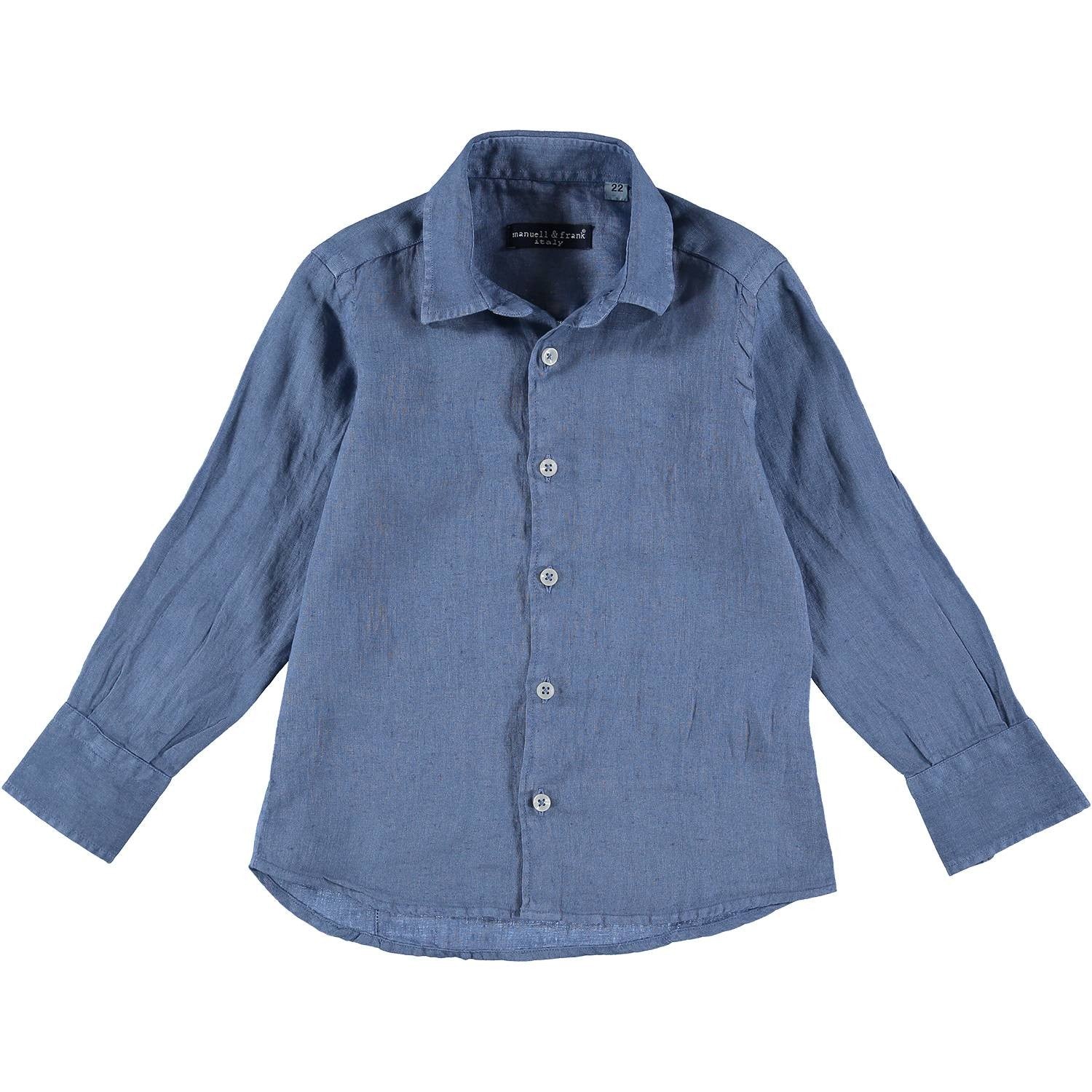 Camicia In Misto Lino Blu Royal Neonato MANUELL&FRANK MF3165N - MANUELL&FRANK - LuxuryKids