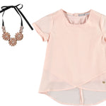Camicia In Misto Seta Con Canotta E Collana Rosa Bambina Sarabanda W420 - SARABANDA - LuxuryKids
