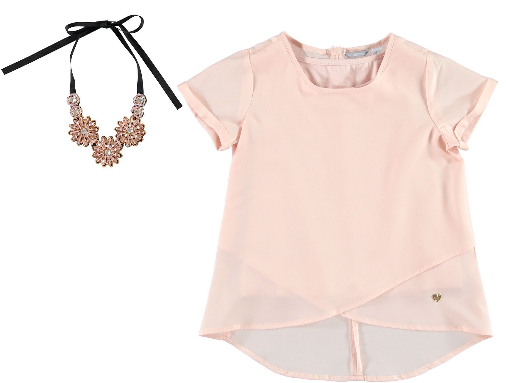 Camicia In Misto Seta Con Canotta E Collana Rosa Bambina Sarabanda W420 - SARABANDA - LuxuryKids
