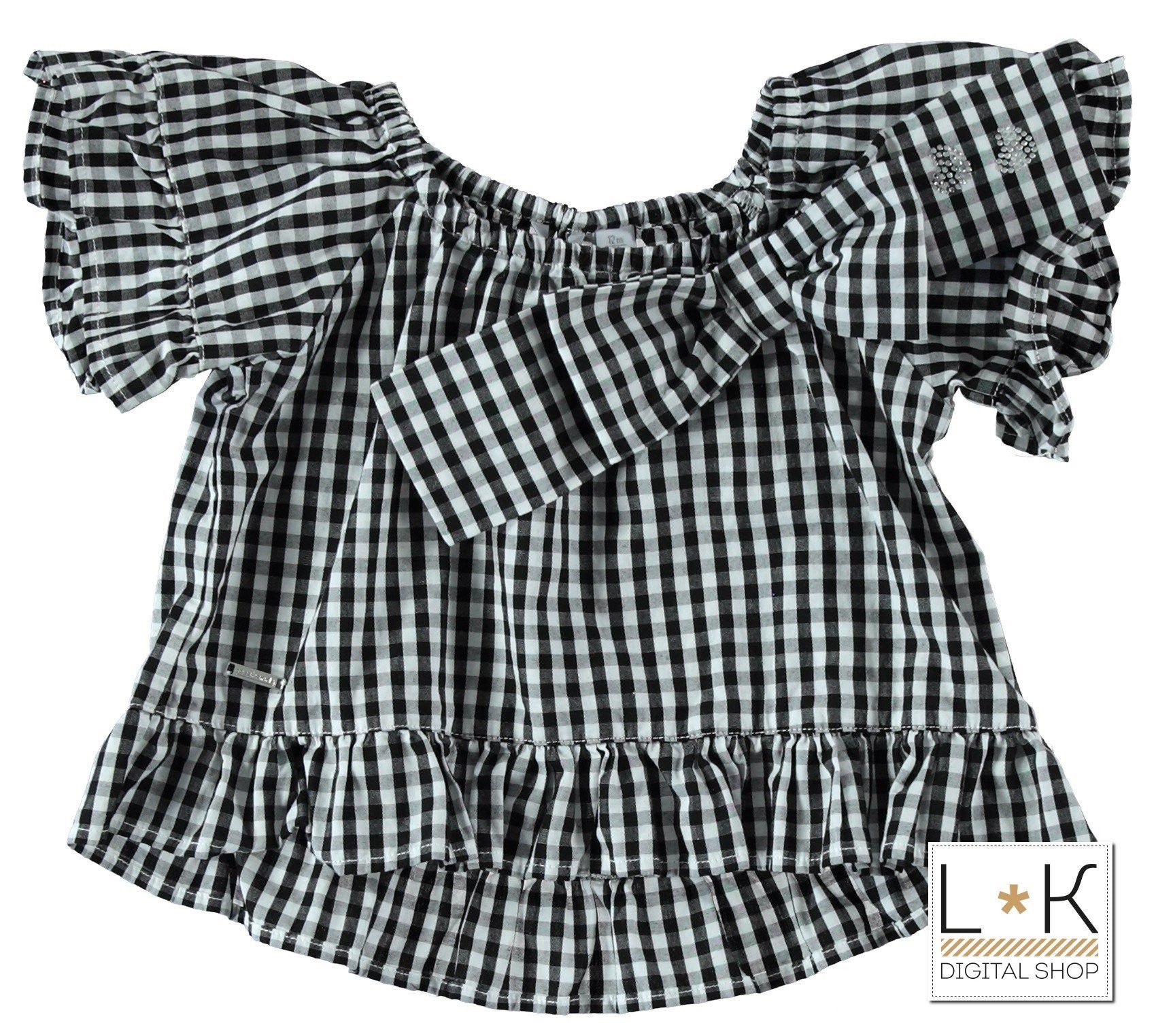 Camicia in vichy Cotone Fiocco Nero Bambina Sarabanda U560 - SARABANDA - LuxuryKids