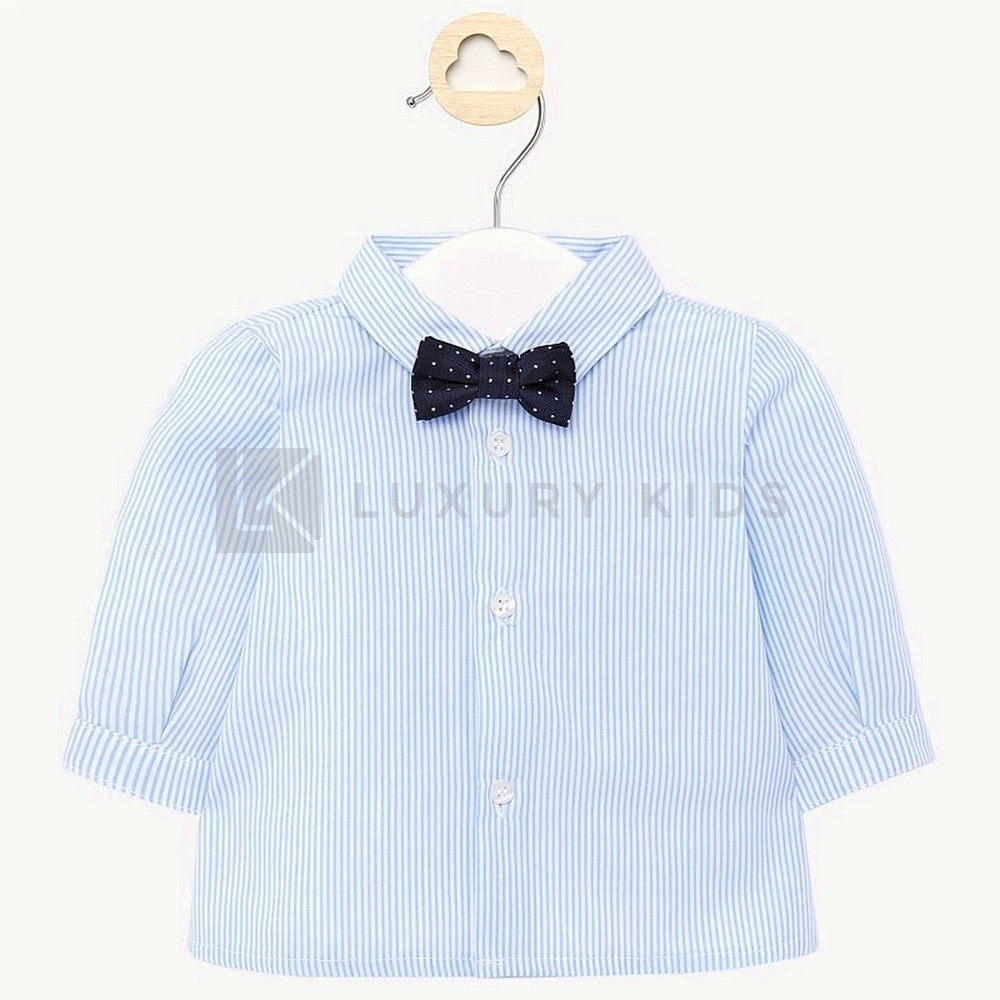 Camicia Manica Lunga A Righe con Papillon Neonato Celeste Mayoral 1142 - MAYORAL - LuxuryKids