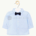 Camicia Manica Lunga A Righe con Papillon Neonato Celeste Mayoral 1142 - MAYORAL - LuxuryKids