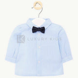 Camicia Manica Lunga A Righe con Papillon Neonato Celeste Mayoral 1142 - MAYORAL - LuxuryKids