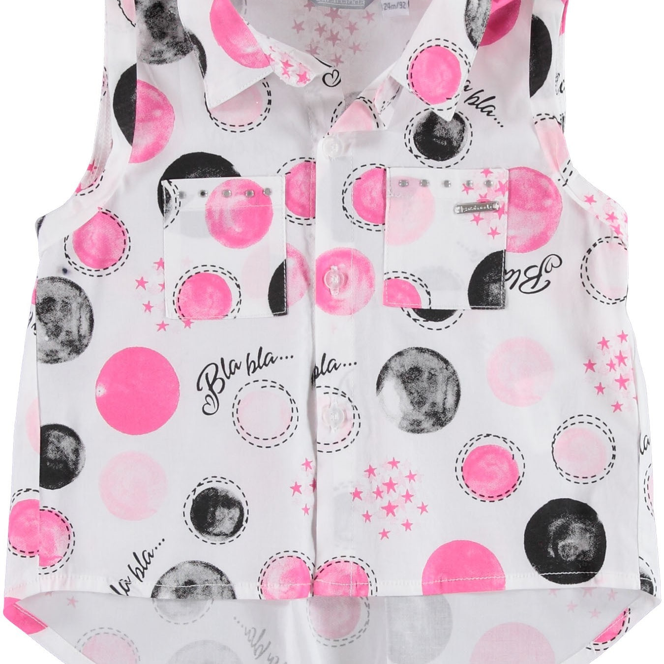 Camicia smanicata con fantasia scritte e pois per bambina da 18 mesi a 4 anni Sarabanda W562 - SARABANDA - LuxuryKids