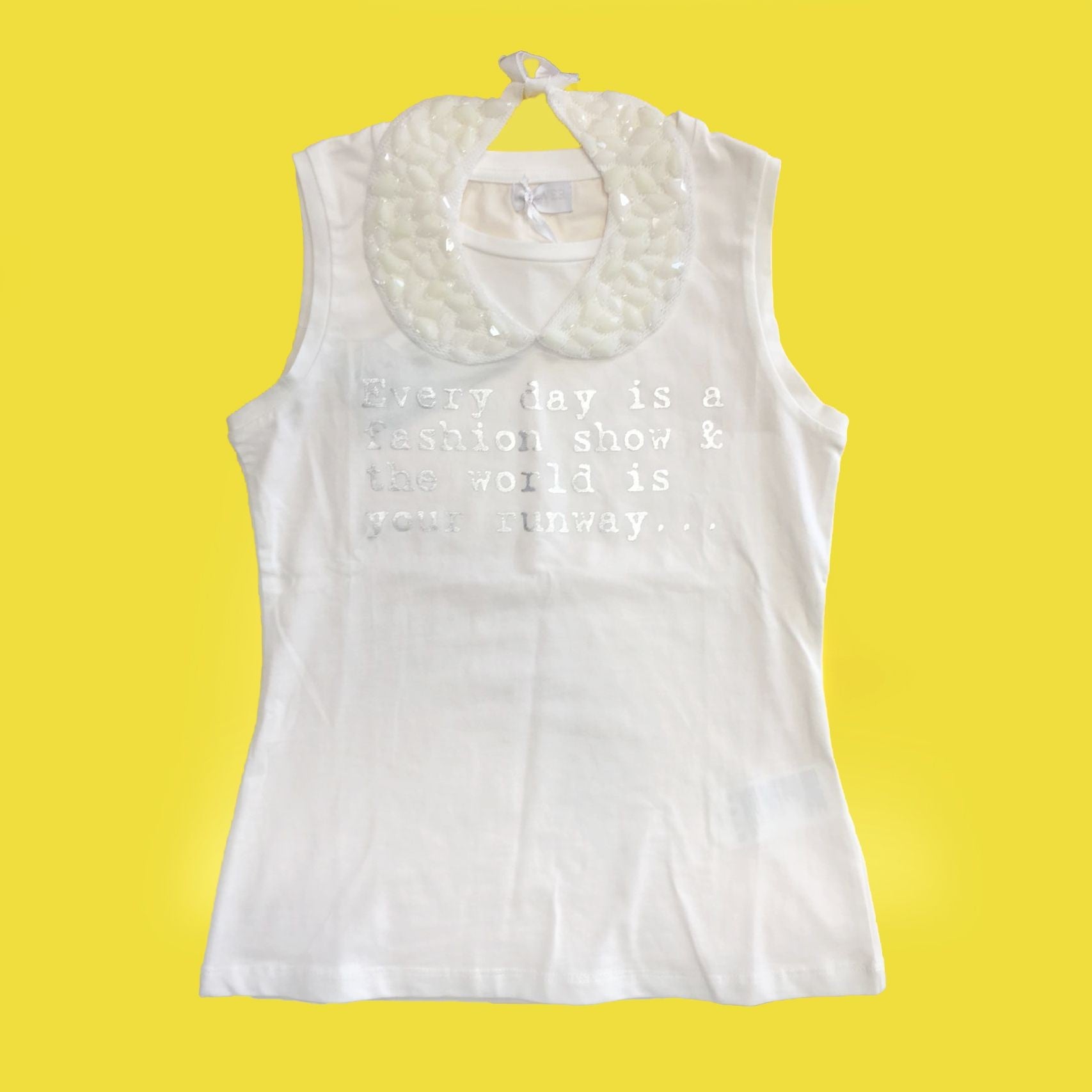 Canotta in Cotone Bianco con Colletto Staccabile Bambina She.Ver CHJTS7637 - SHE.VER - LuxuryKids