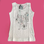 Canotta in Cotone Bianco con Stampa e Pizzo Bambina Sarabanda E658 - SARABANDA - LuxuryKids