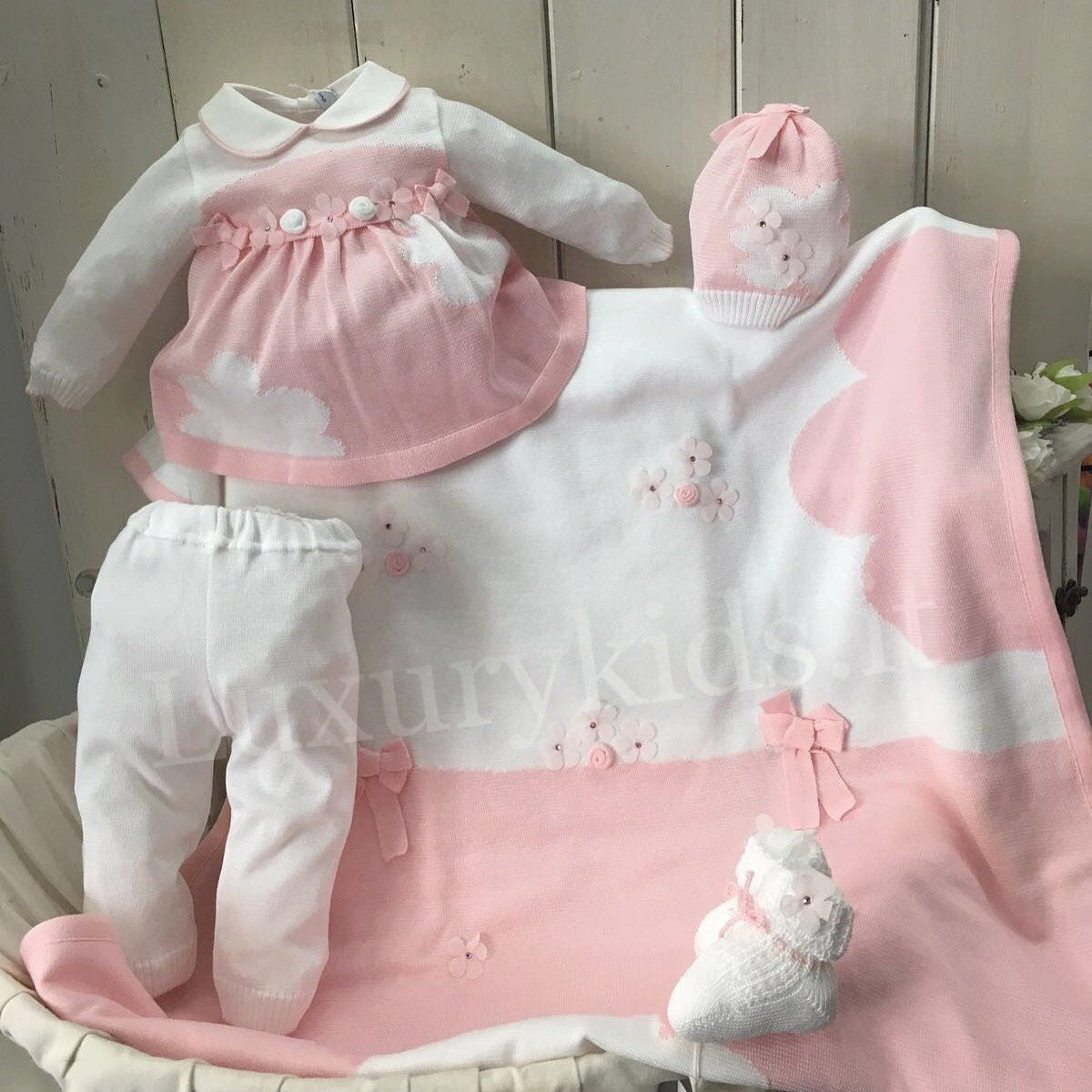 Cappellino in Filo Rosa Neonata Primo di Bebè 403.9 - PRIMODI' BEBE' - LuxuryKids