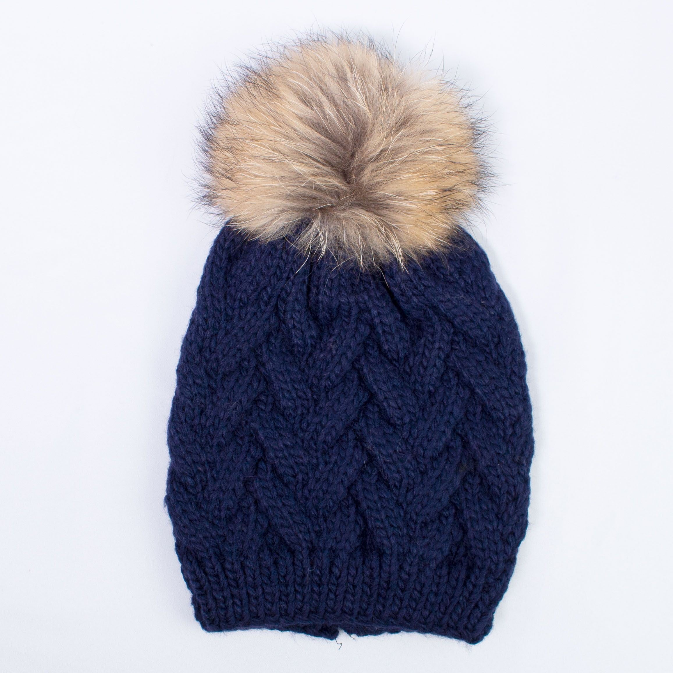 Cappello con trame con pompon originale Bambina blu FUN&FUN CHBAC - FUN&FUN - LuxuryKids