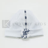 Cappello In Cotone Bianco Con Inserti In Denim Neonata LA SARTORIA DEI PICCOLI LK757 - LA SARTORIA DEI PICCOLI - LuxuryKids