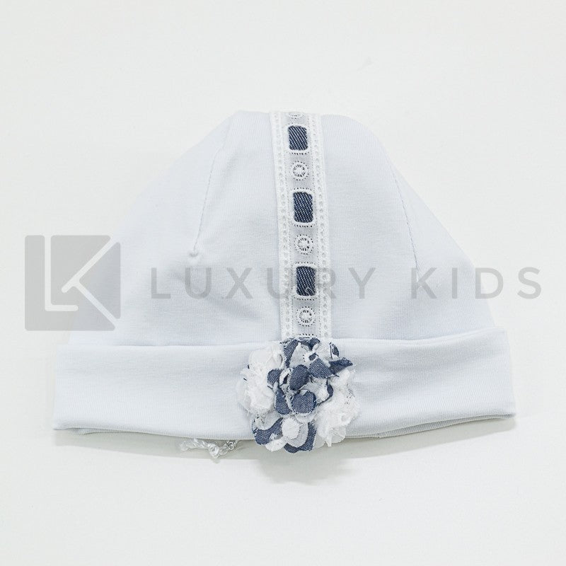 Cappello In Cotone Bianco Con Inserti In Denim Neonata LA SARTORIA DEI PICCOLI LK757 - LA SARTORIA DEI PICCOLI - LuxuryKids