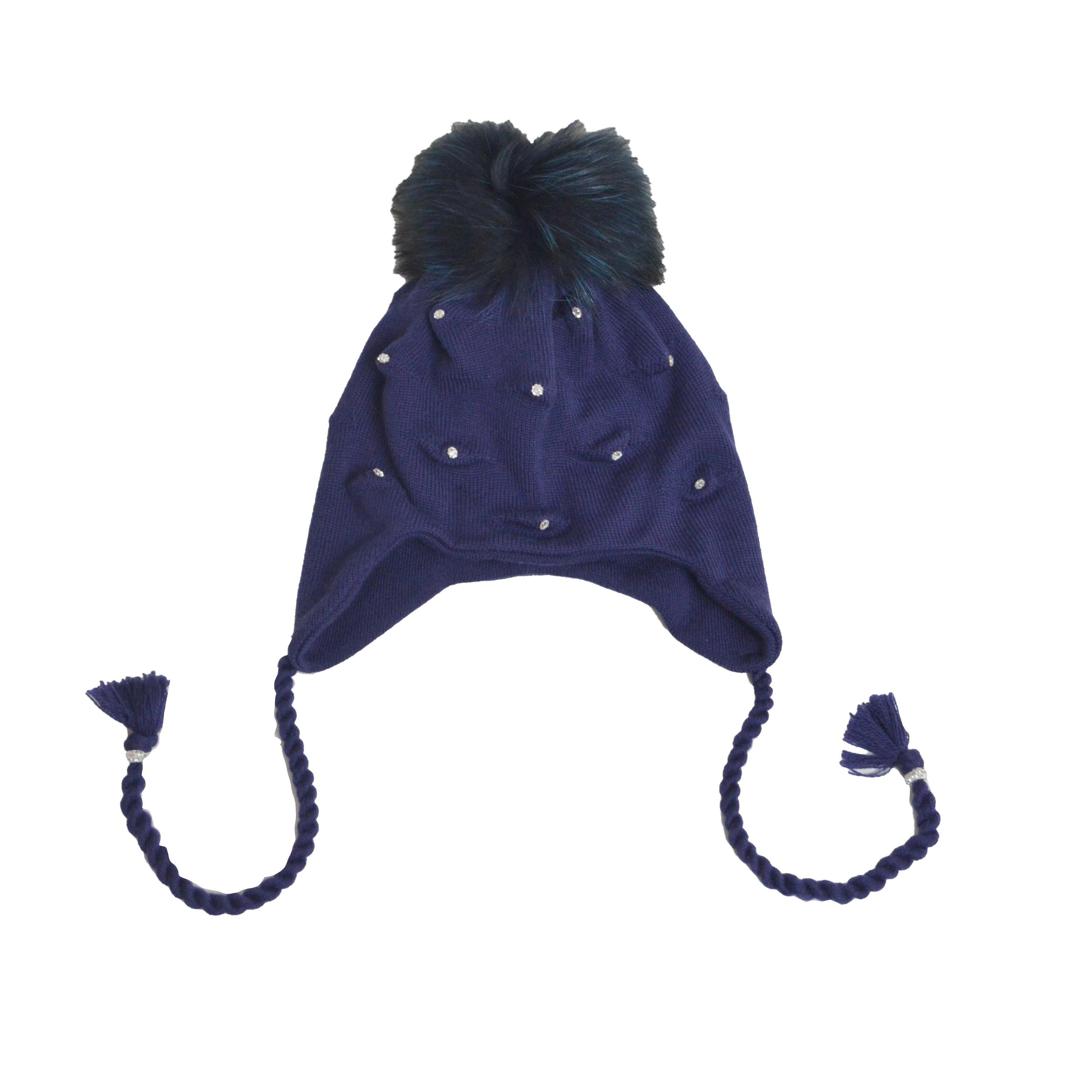 Cappello In Lana Con pon pon Swarovsky Blu 50-52 Bambina Barbaras KS09 - BARBARAS - LuxuryKids