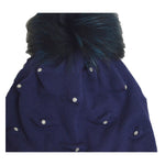 Cappello In Lana Con pon pon Swarovsky Blu 50-52 Bambina Barbaras KS09 - BARBARAS - LuxuryKids