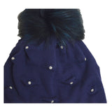 Cappello In Lana Con pon pon Swarovsky Blu 50-52 Bambina Barbaras KS09 - BARBARAS - LuxuryKids