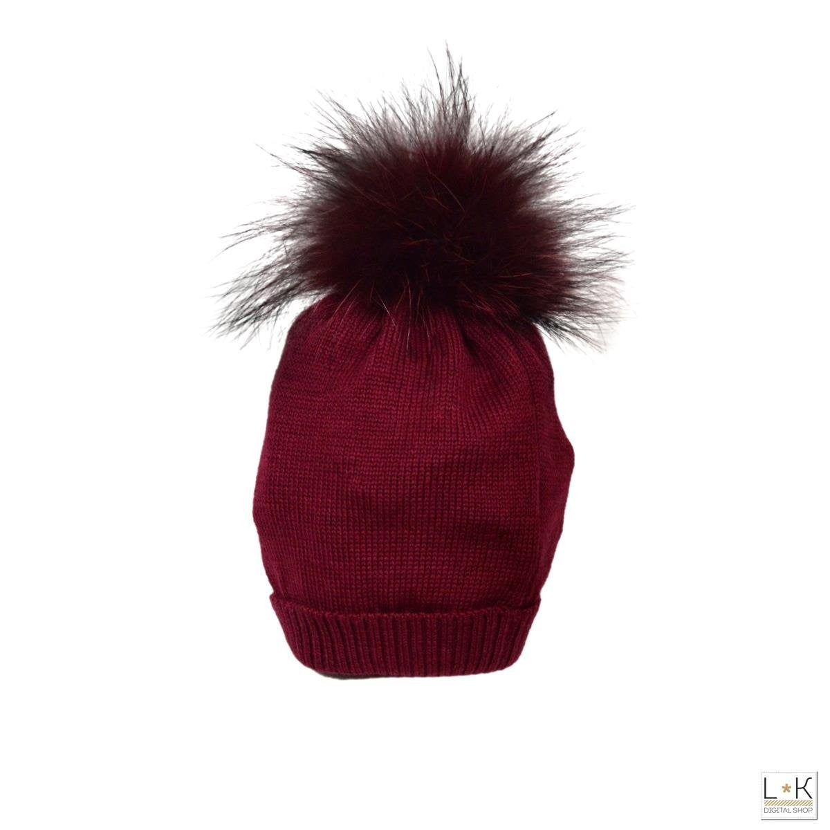 Cappello in Lana con Pon-Pon in Volpe Bordeaux Unisex Creazioni Luana 820BX-00 - CREAZIONI LUANA - LuxuryKids