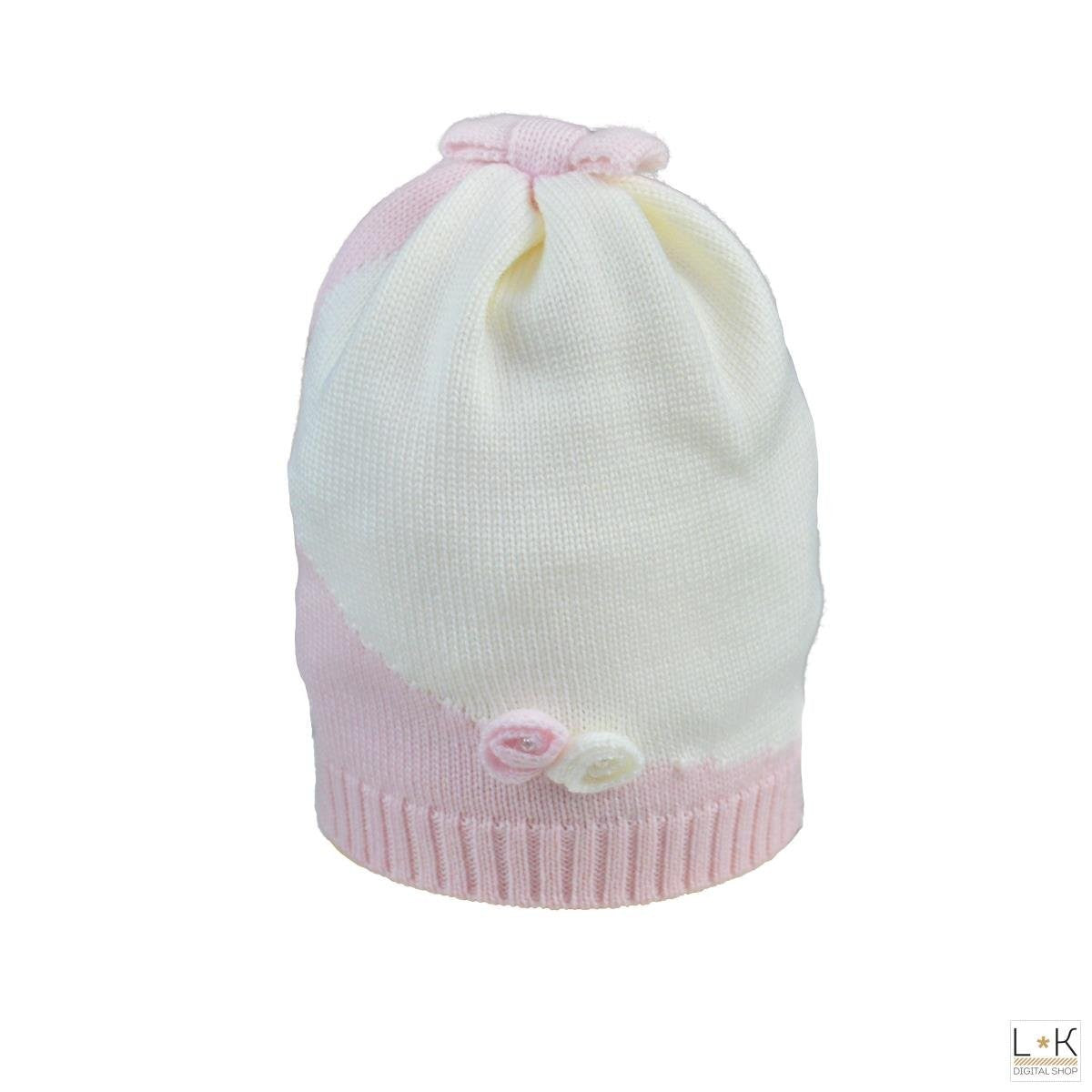 Cappello In Lana Rosa E Panna Neonata Primodi' Bebe' 202.9 - PRIMODI' BEBE' - LuxuryKids